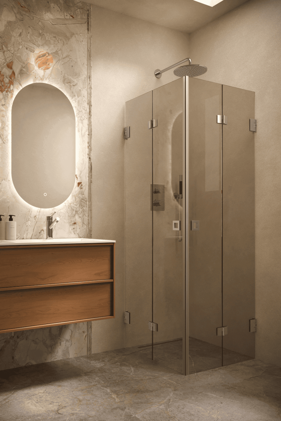 Shower enclosure Hietakari Vetro 546, brushed fittings, bronze tinted glass Shower enclosure Hietakari Vetro 546, brushed fittings, bronze tinted glass