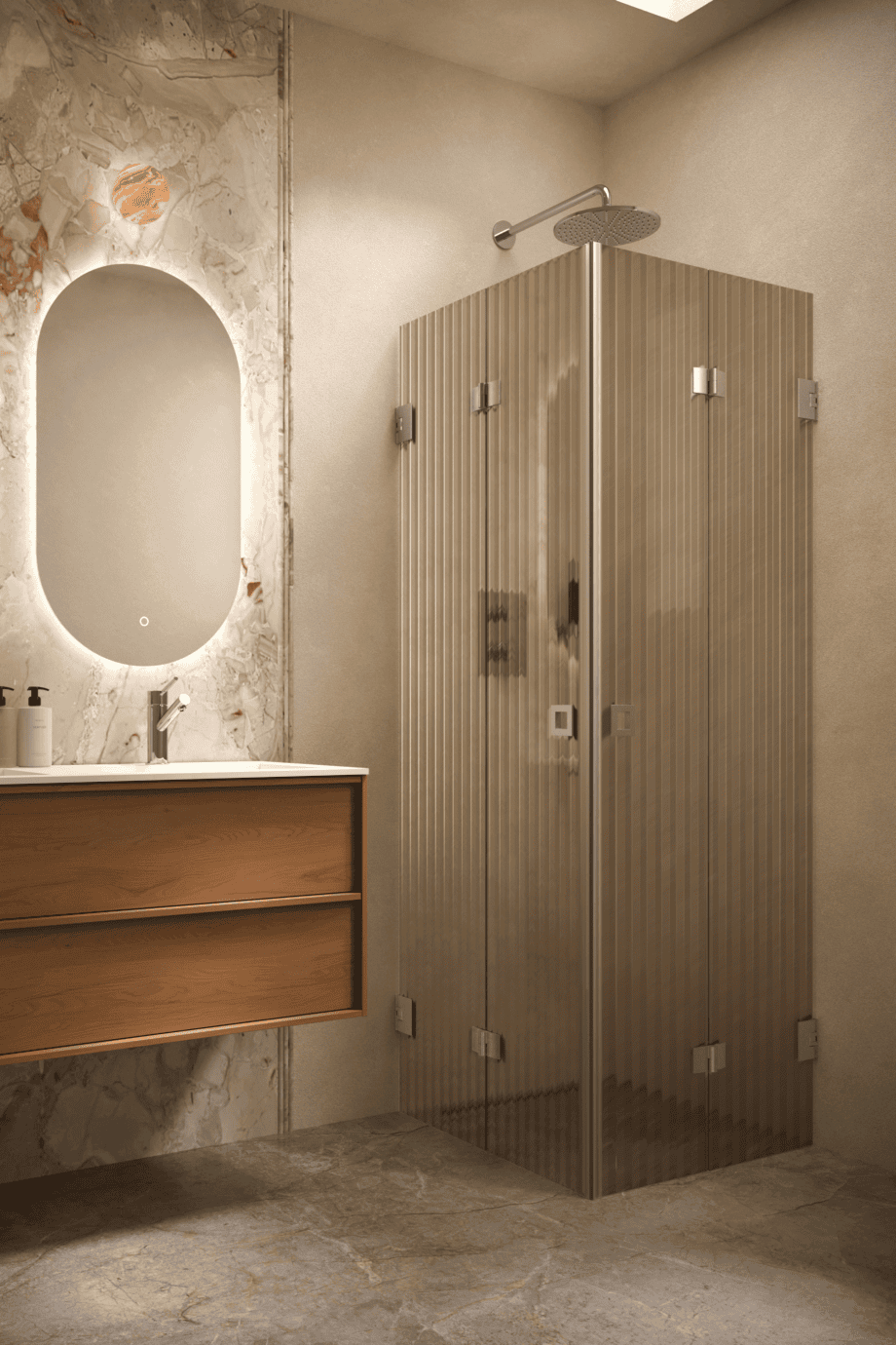 Shower enclosure Hietakari Vetro 546, brushed fittings, brown reeded glass Shower enclosure Hietakari Vetro 546, brushed fittings, brown reeded glass