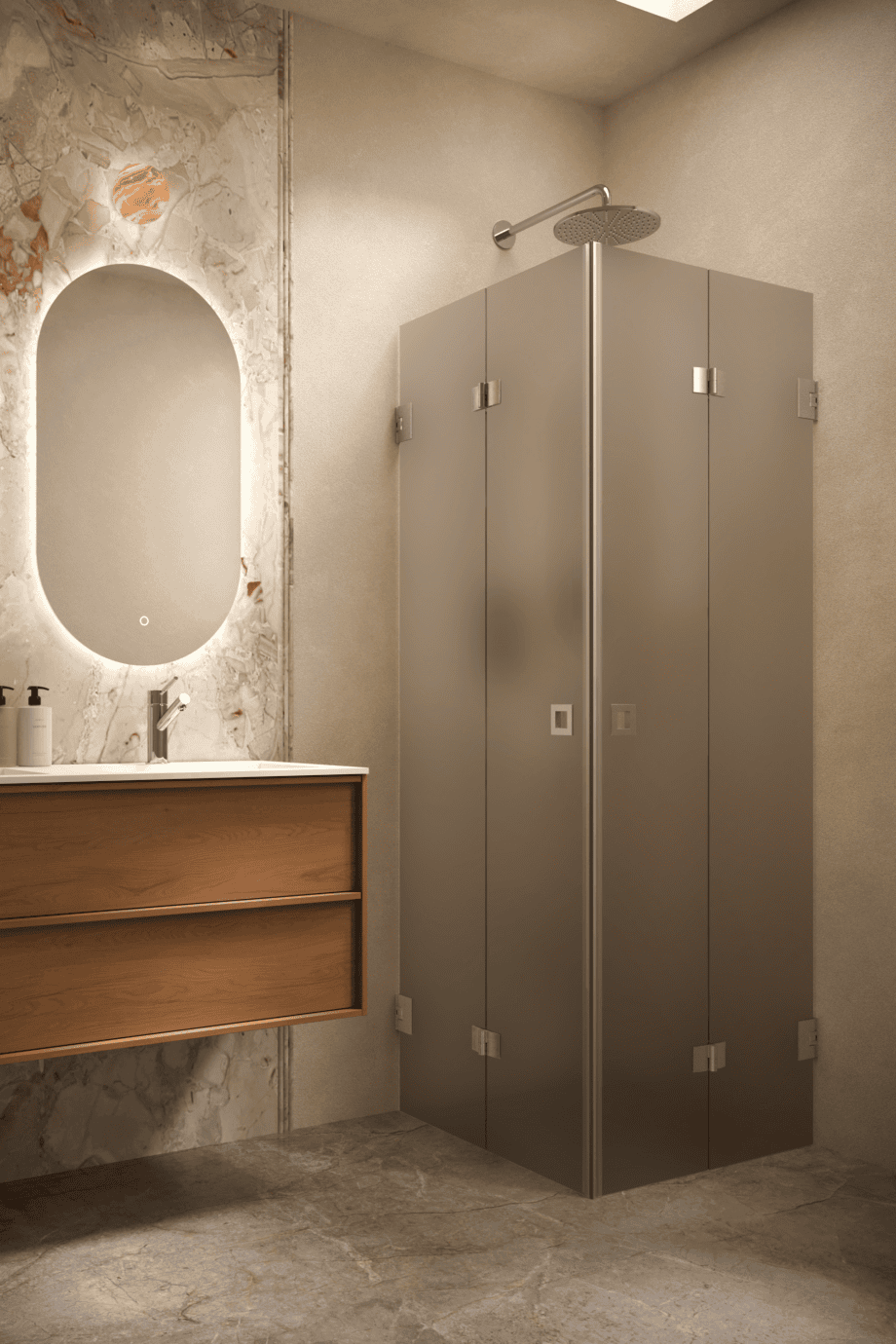 Shower enclosure Hietakari Vetro 546, brushed fittings, brown satin glass Shower enclosure Hietakari Vetro 546, brushed fittings, brown satin glass