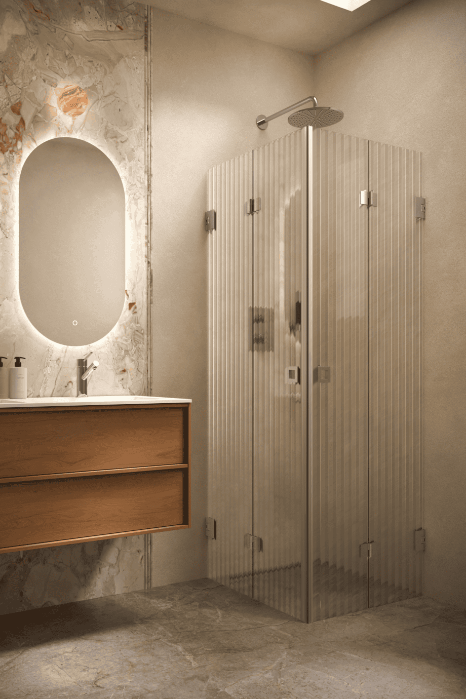 Shower enclosure Hietakari Vetro 546, brushed fittings, reeded glass Shower enclosure Hietakari Vetro 546, brushed fittings, reeded glass
