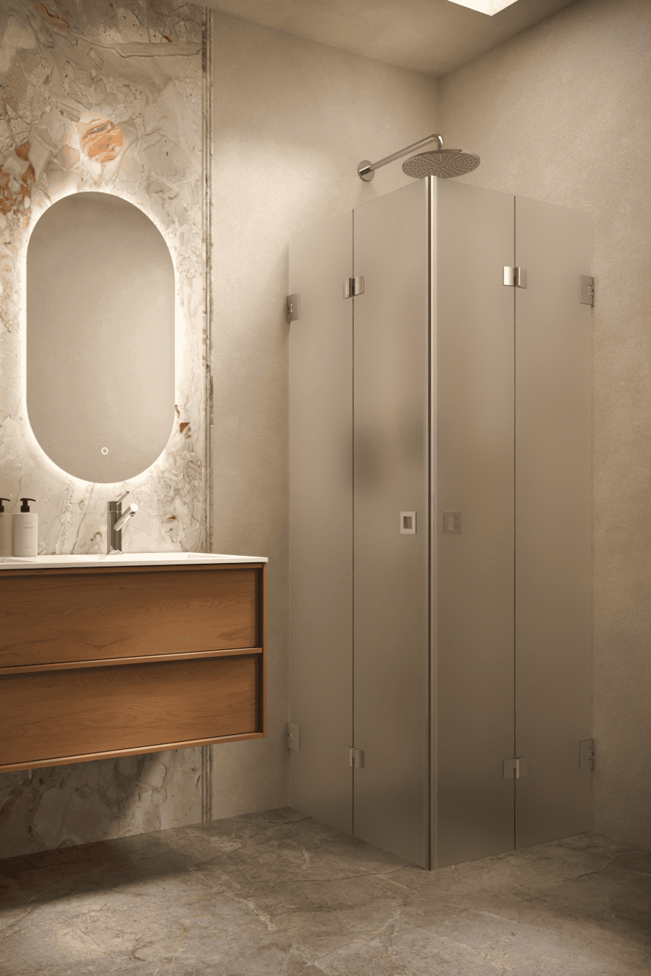 Shower enclosure Hietakari Vetro 546, brushed fittings, super bright satin glass Shower enclosure Hietakari Vetro 546, brushed fittings, super bright satin glass