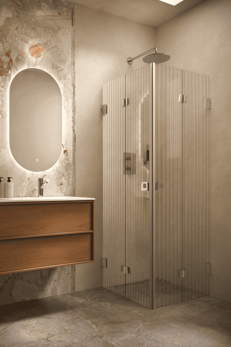 Shower enclosure Hietakari Vetro 546, chrome fittings, reeded glass Shower enclosure Hietakari Vetro 546, chrome fittings, reeded glass