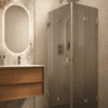Shower enclosure Hietakari Vetro 546, brass fittings, grey reeded glass Shower enclosure Hietakari Vetro 546, brass fittings, grey reeded glass