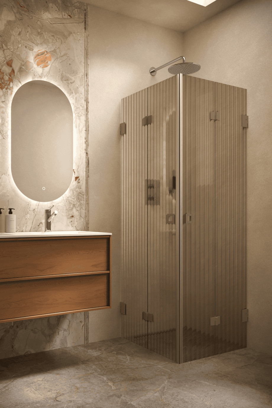 Shower enclosure Hietakari Vetro 546, Mocha fittings, brown reeded glass Shower enclosure Hietakari Vetro 546, Mocha fittings, brown reeded glass