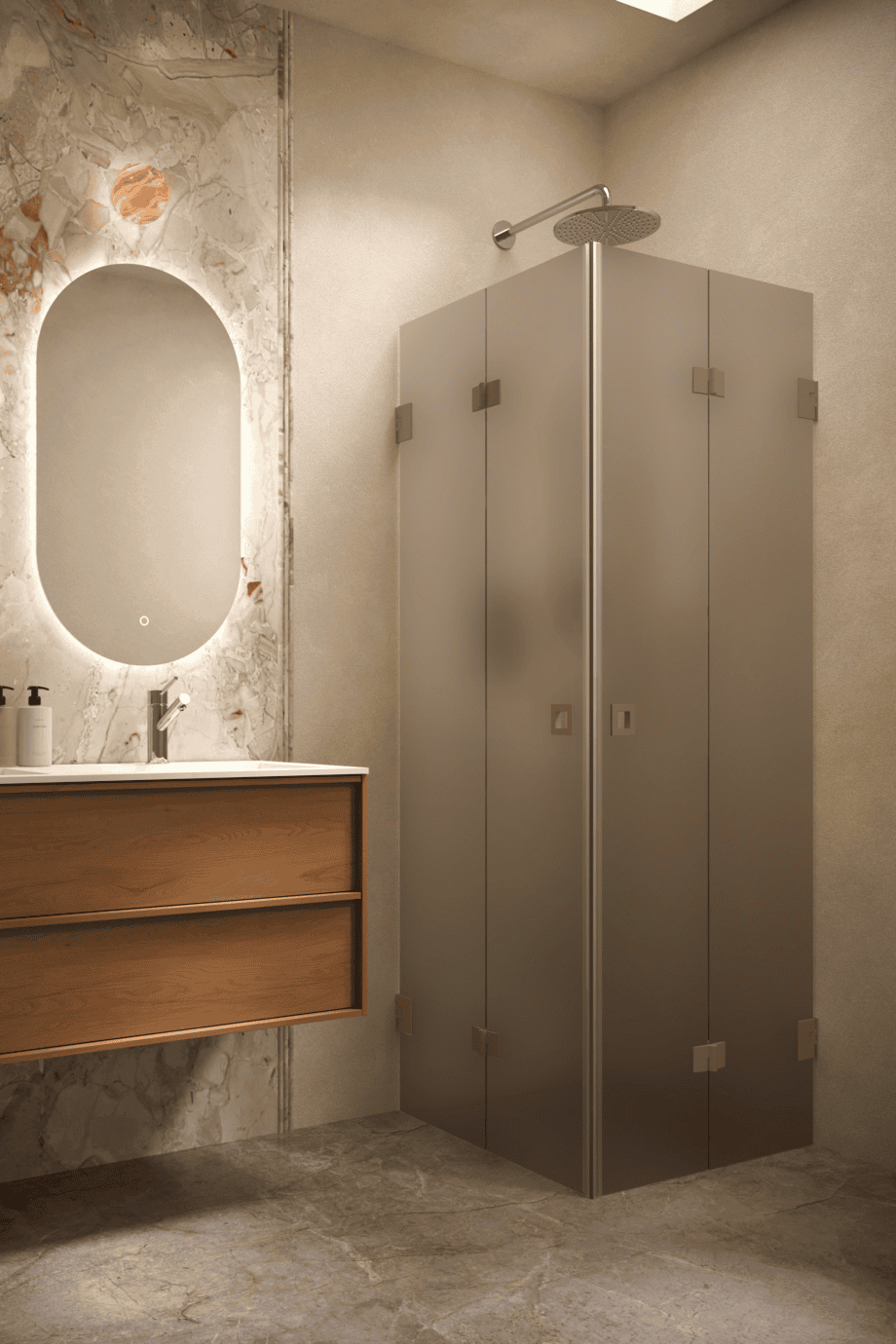 Shower enclosure Hietakari Vetro 546, Mocha fittings, brown satin glass Shower enclosure Hietakari Vetro 546, Mocha fittings, brown satin glass