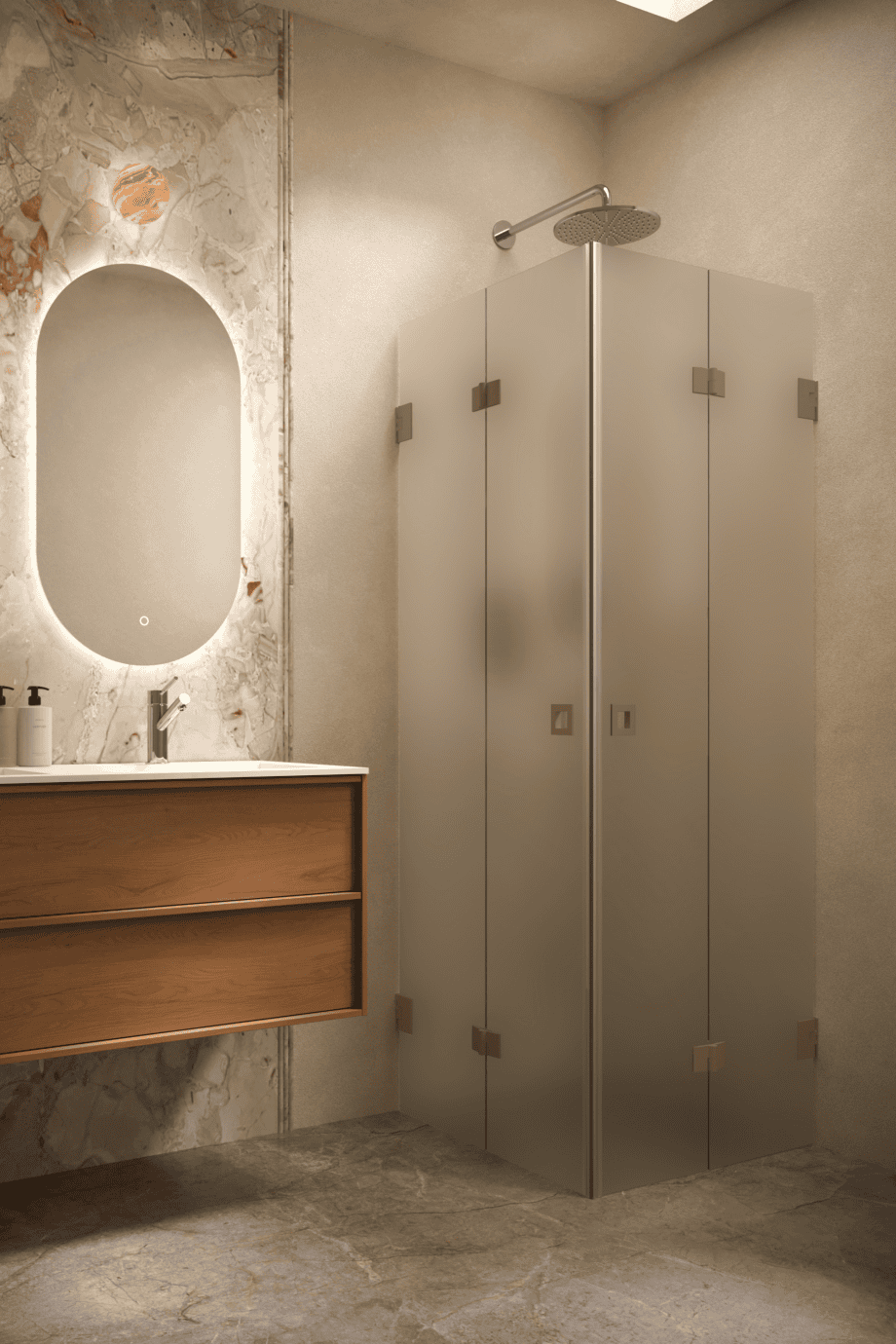 Shower enclosure Hietakari Vetro 546, Mocha fittings, satin frosted glass Shower enclosure Hietakari Vetro 546, Mocha fittings, satin frosted glass