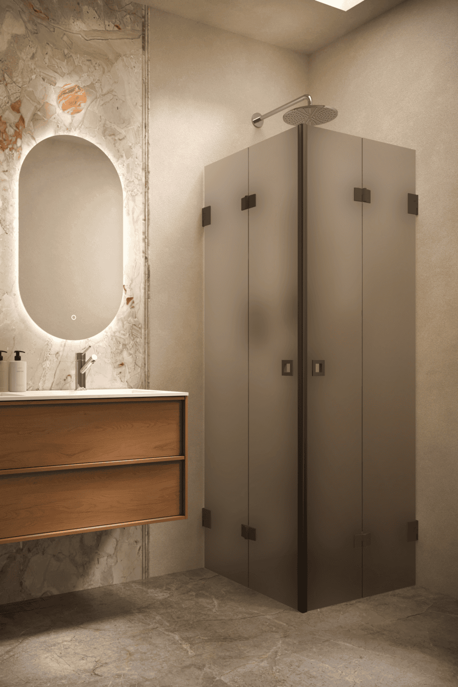 Shower enclosure Hietakari Vetro 546, black fittings, brown satin glass Shower enclosure Hietakari Vetro 546, black fittings, brown satin glass