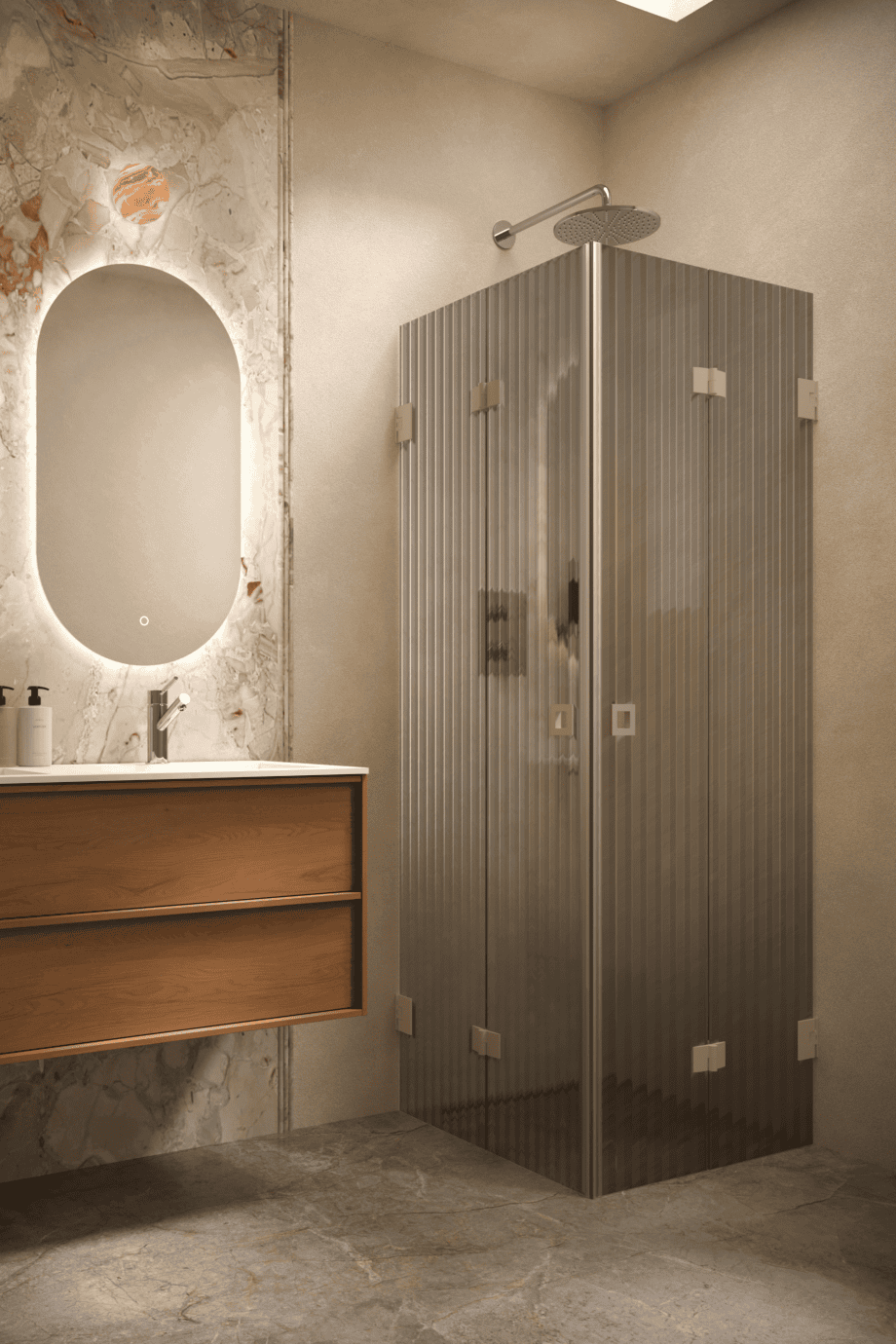 Shower enclosure Hietakari Vetro 546, Sand fittings, grey reeded glass Shower enclosure Hietakari Vetro 546, Sand fittings, grey reeded glass