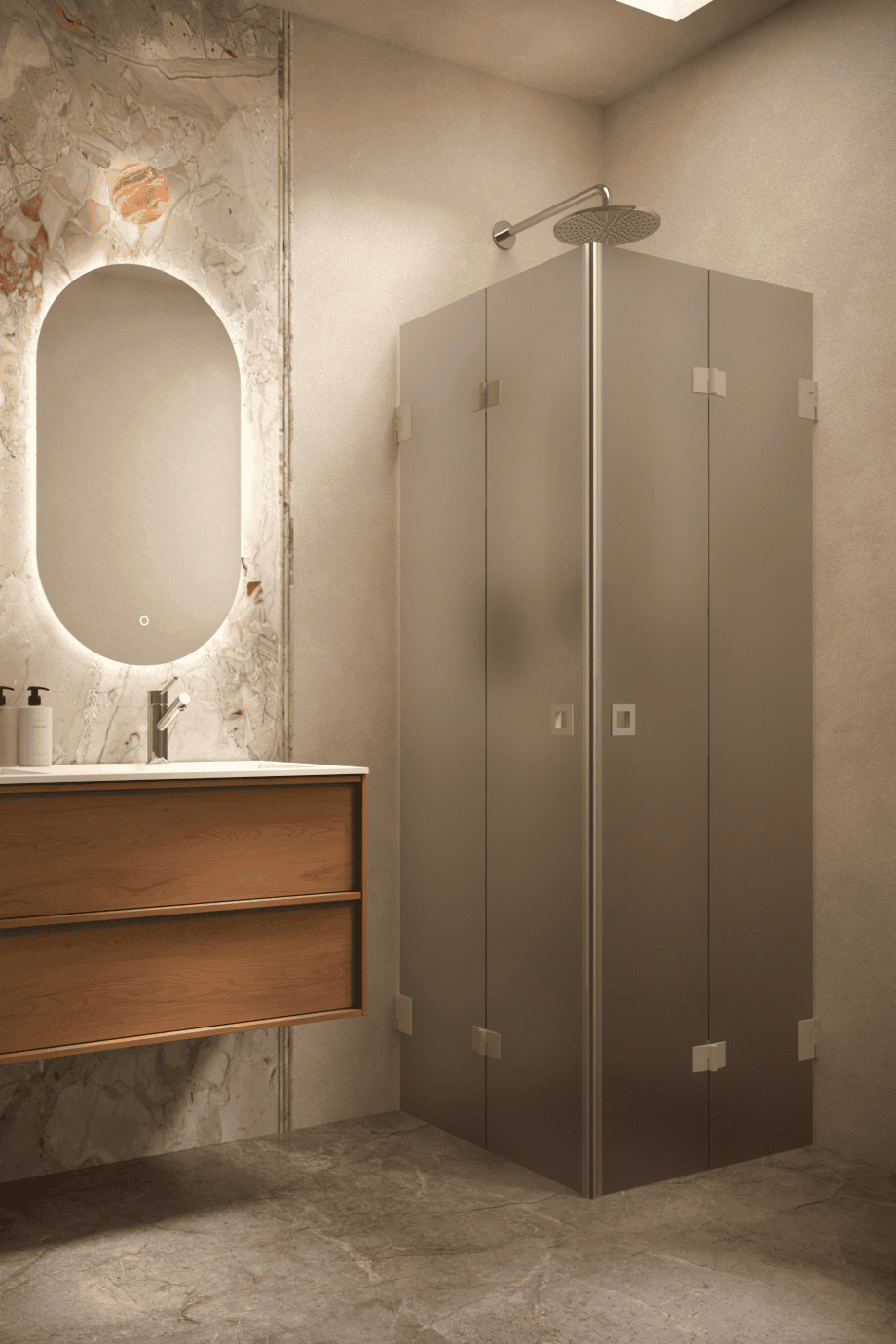 Shower enclosure Hietakari Vetro 546, Sand fittings, brown satin glass Shower enclosure Hietakari Vetro 546, Sand fittings, brown satin glass
