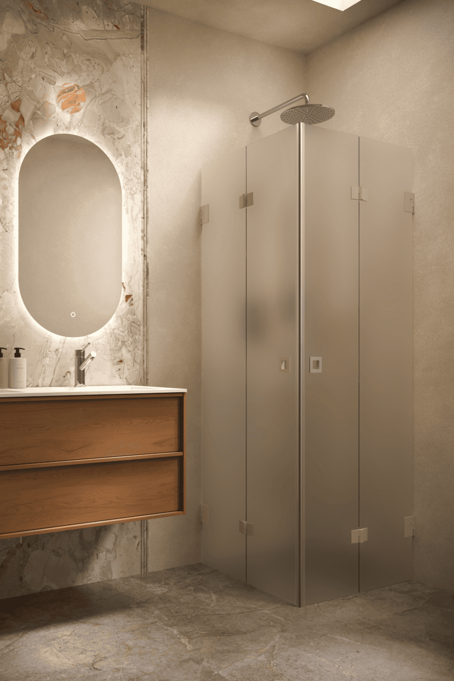 Shower enclosure Hietakari Vetro 546, Sand fittings, super bright satin glass Shower enclosure Hietakari Vetro 546, Sand fittings, super bright satin glass
