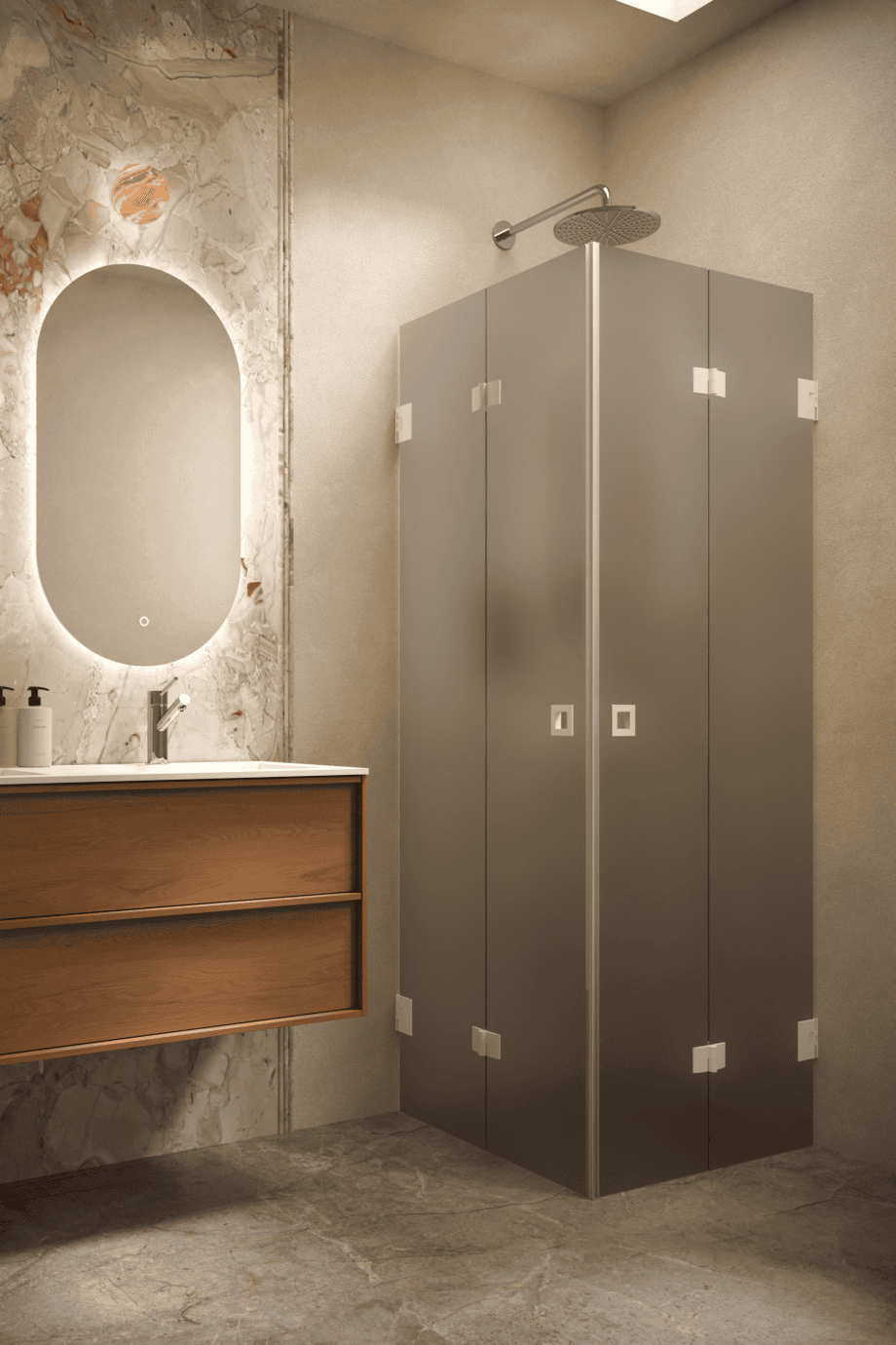 Shower enclosure Hietakari Vetro 546, white fittings, grey satin glass Shower enclosure Hietakari Vetro 546, white fittings, grey satin glass
