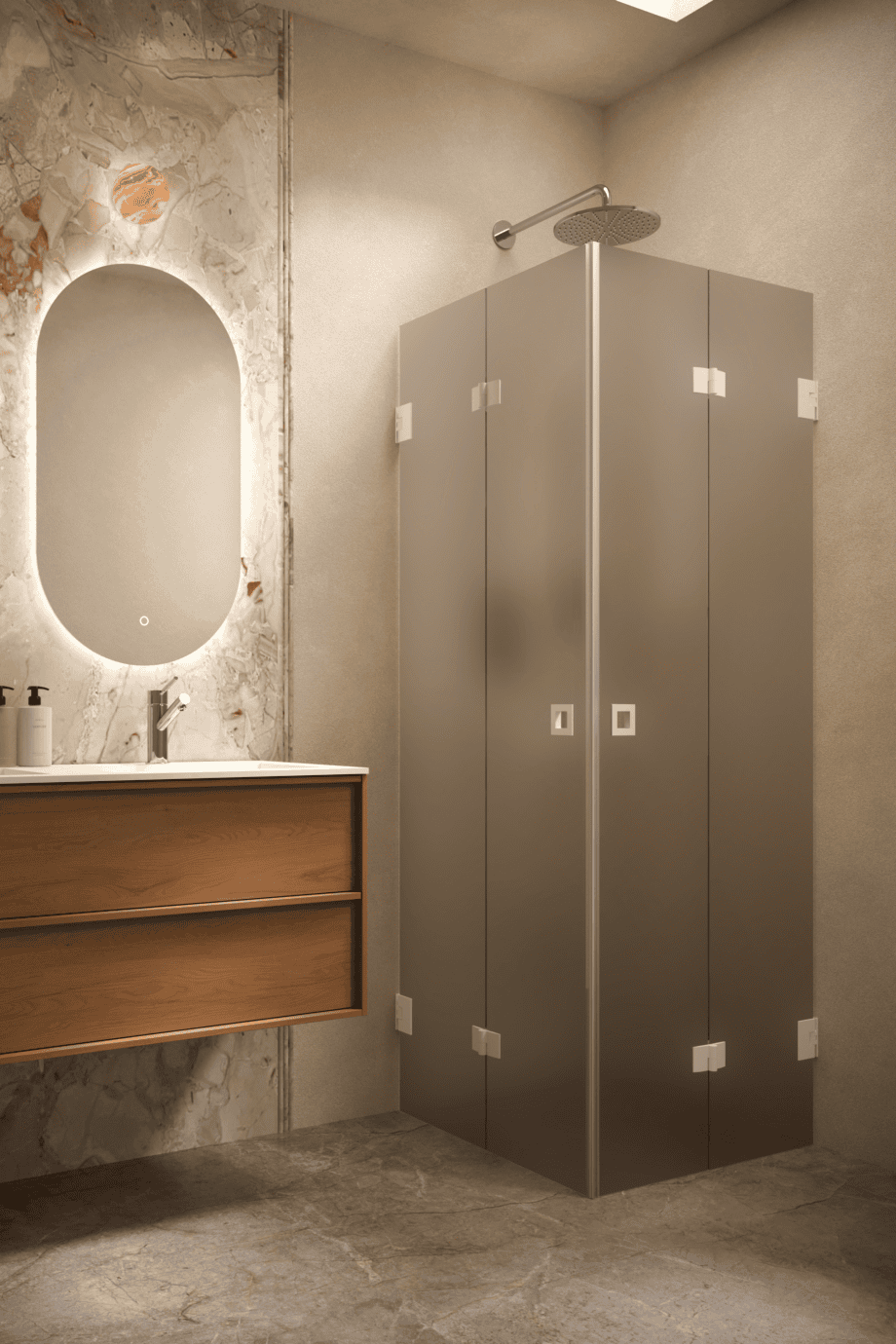 Shower enclosure Hietakari Vetro 546, white fittings, brown satin glass Shower enclosure Hietakari Vetro 546, white fittings, brown satin glass
