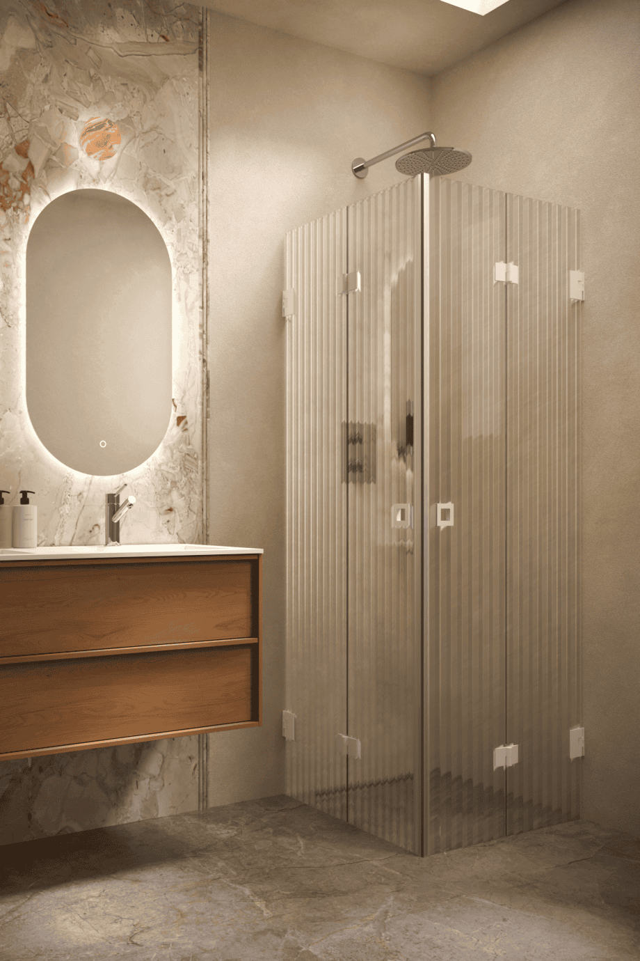 Shower enclosure Hietakari Vetro 546, white fittings, reeded glass Shower enclosure Hietakari Vetro 546, white fittings, reeded glass