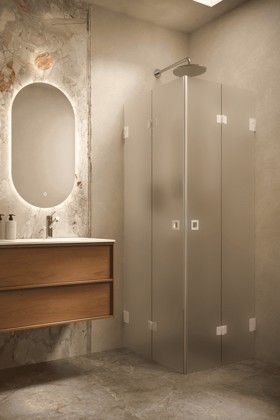 Shower enclosure Hietakari Vetro 546, white fittings, super bright satin glass Shower enclosure Hietakari Vetro 546, white fittings, super bright satin glass