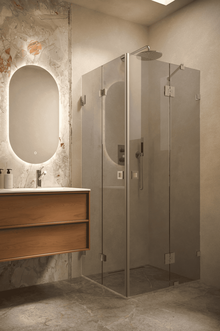 Shower enclosure Hietakari Vetro 547, chrome fittings, grey tinted glass