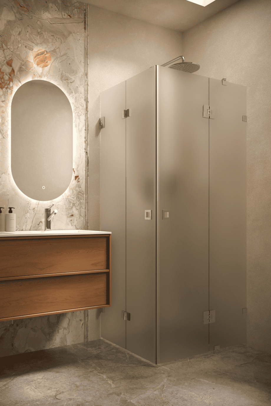 Shower enclosure Hietakari Vetro 547, chrome fittings, satin frosted glass