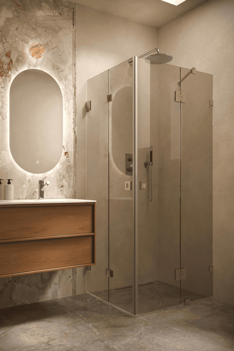 Shower enclosure Hietakari Vetro 547, brass fittings, bronze tinted glass