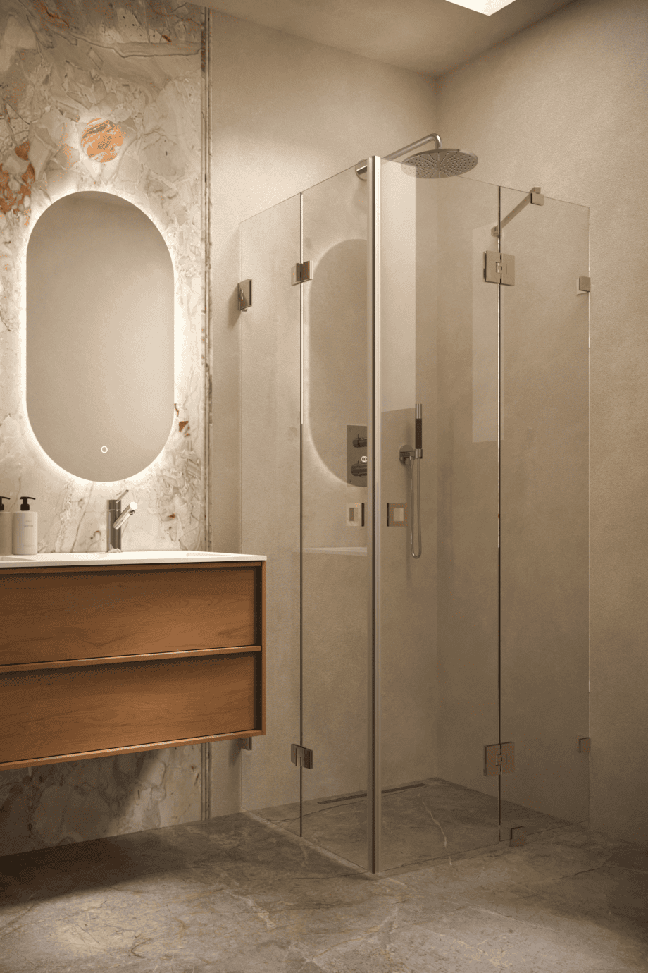 Shower enclosure Hietakari Vetro 547, brass fittings, super bright glass