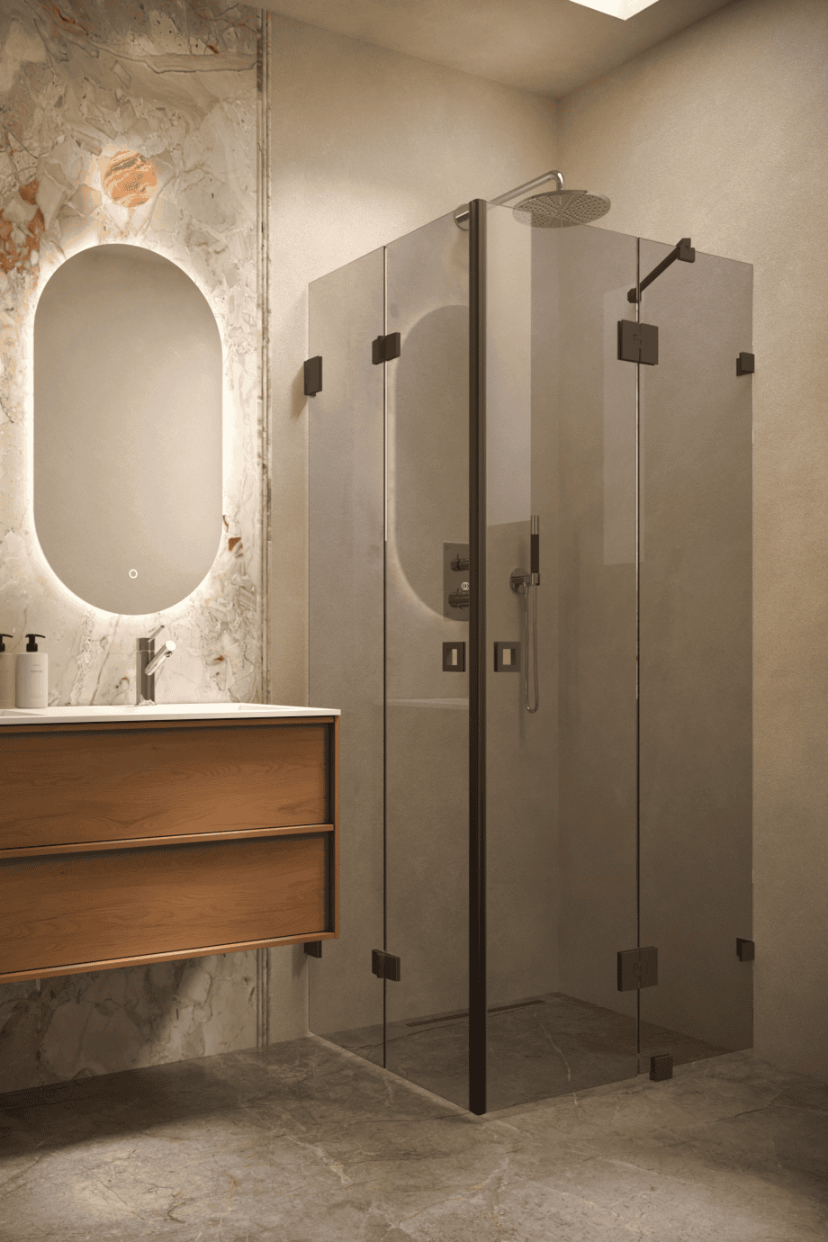 Shower enclosure Hietakari Vetro 547, black fittings, grey tinted glass