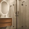 Shower enclosure Hietakari Vetro 547, black fittings, clear glass