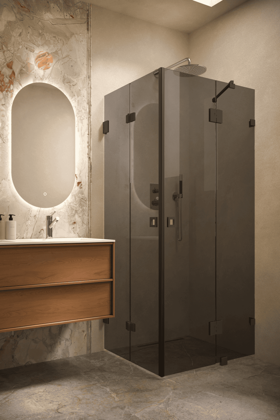 Shower enclosure Hietakari Vetro 547, black fittings, black glass