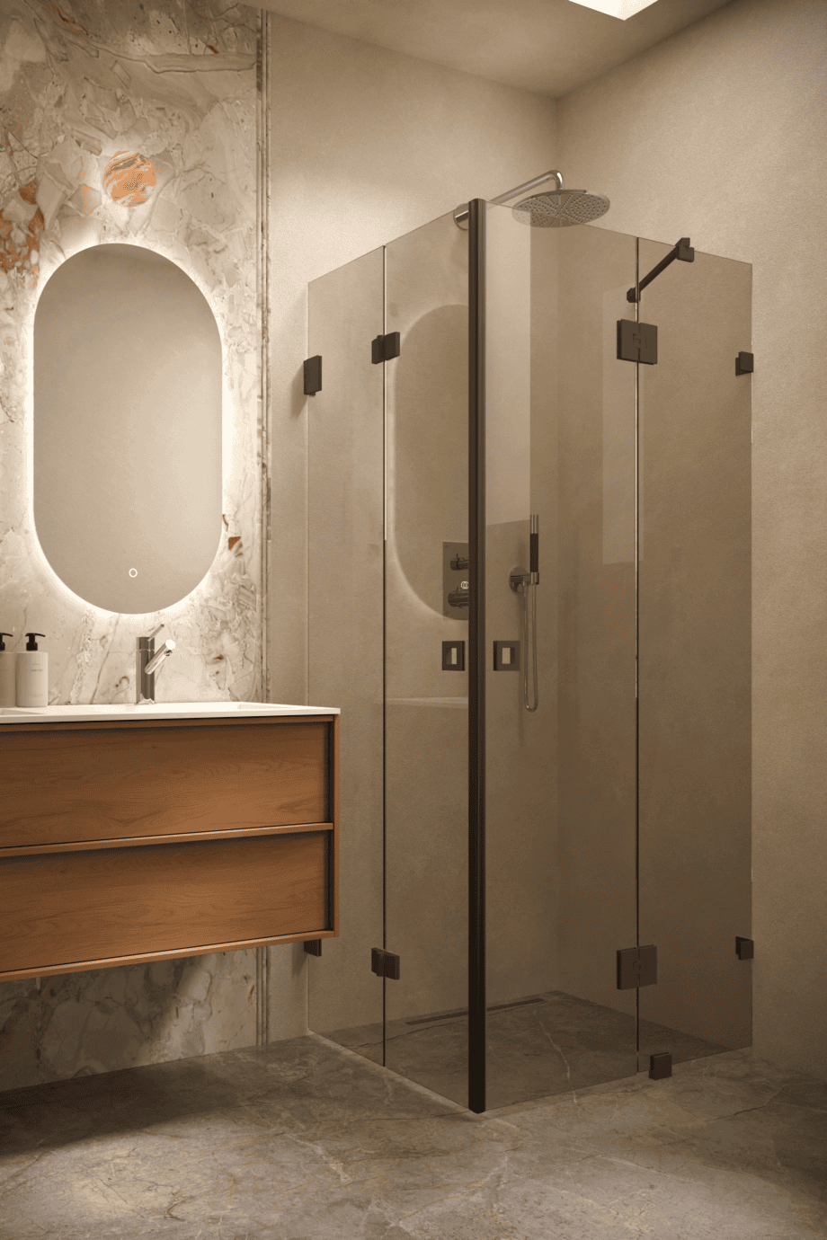 Shower enclosure Hietakari Vetro 547, black fittings, bronze tinted glass