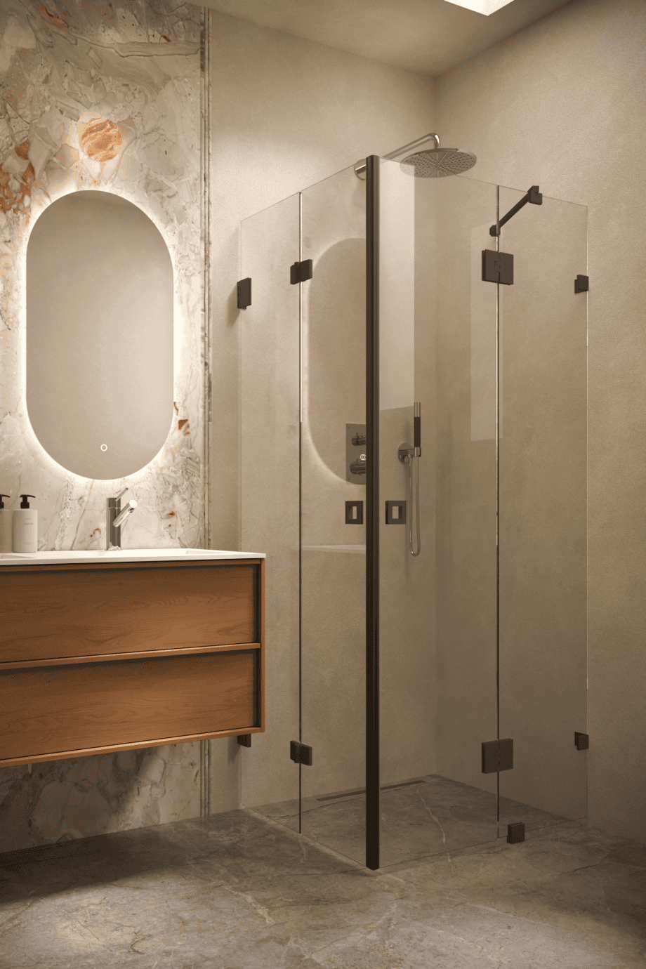 Shower enclosure Hietakari Vetro 547, black fittings, super bright glass