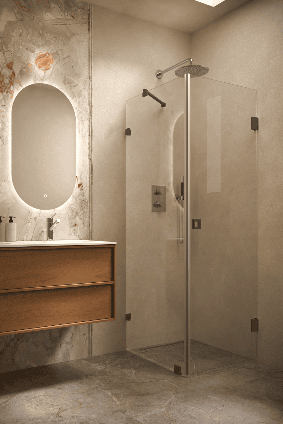 Shower enclosure Hietakari Vetro 548, Cocoa fittings, super bright glass