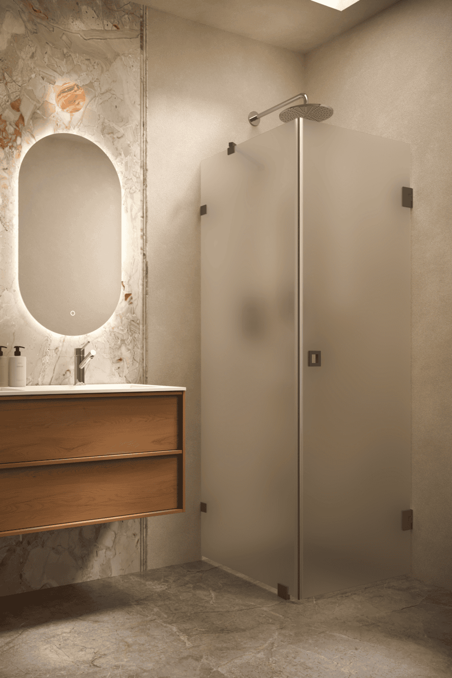 Shower enclosure Hietakari Vetro 548, Cocoa fittings, super bright satin glass