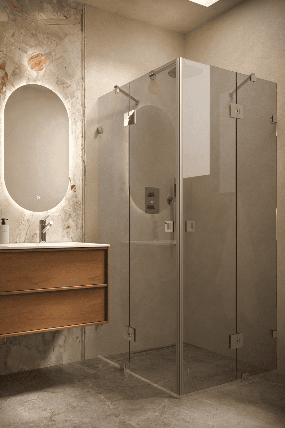 Shower enclosure Hietakari Vetro 548, chrome fittings, grey tinted glass