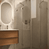 Shower enclosure Hietakari Vetro 548, brass fittings, grey tinted glass
