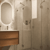Shower enclosure Hietakari Vetro 548, brass fittings, clear glass