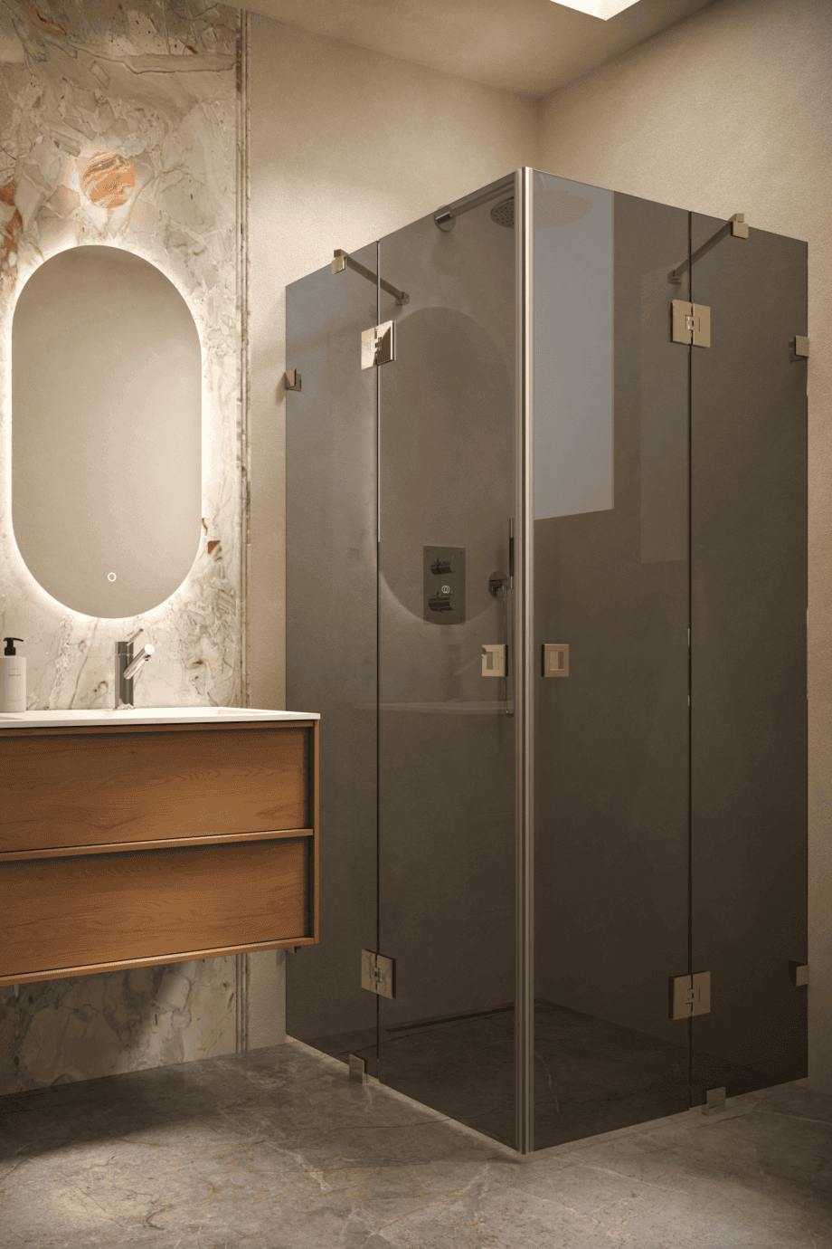 Shower enclosure Hietakari Vetro 548, brass fittings, black glass