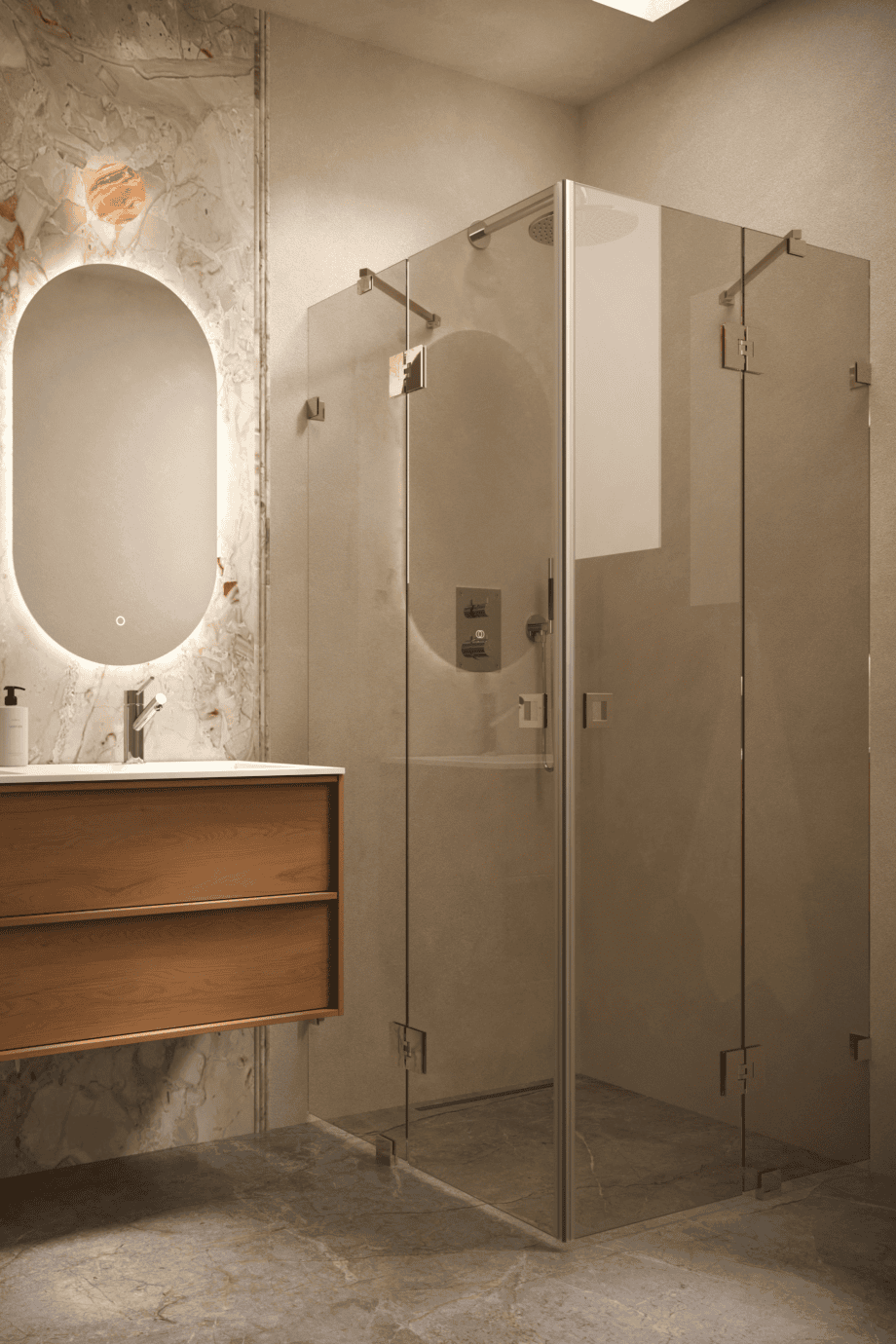 Shower enclosure Hietakari Vetro 548, brass fittings, bronze tinted glass