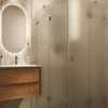 Shower enclosure Hietakari Vetro 548, brass fittings, satin frosted glass