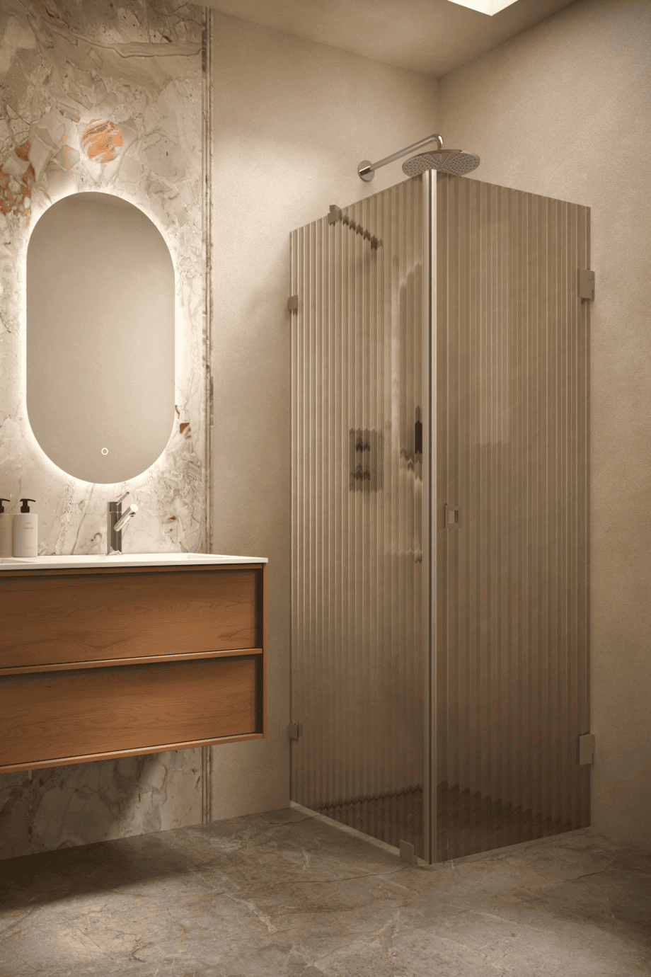 Shower enclosure Hietakari Vetro 548, Mocha fittings, brown reeded glass