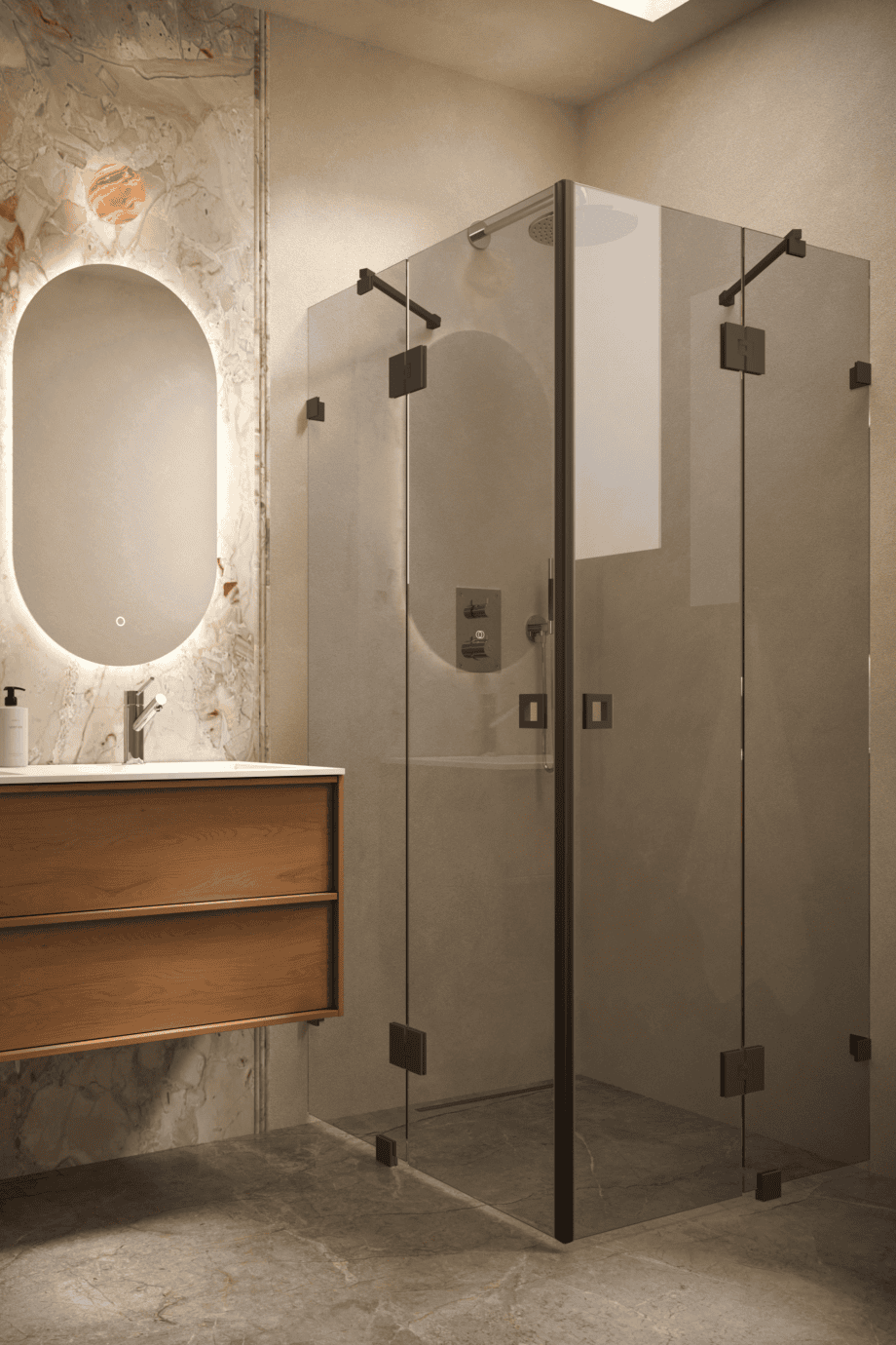 Shower enclosure Hietakari Vetro 548, black fittings, grey tinted glass