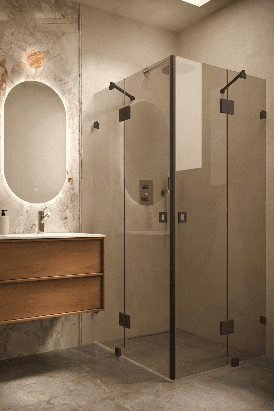 Shower enclosure Hietakari Vetro 548, black fittings, bronze tinted glass