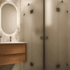 Shower enclosure Hietakari Vetro 548, black fittings, satin frosted glass