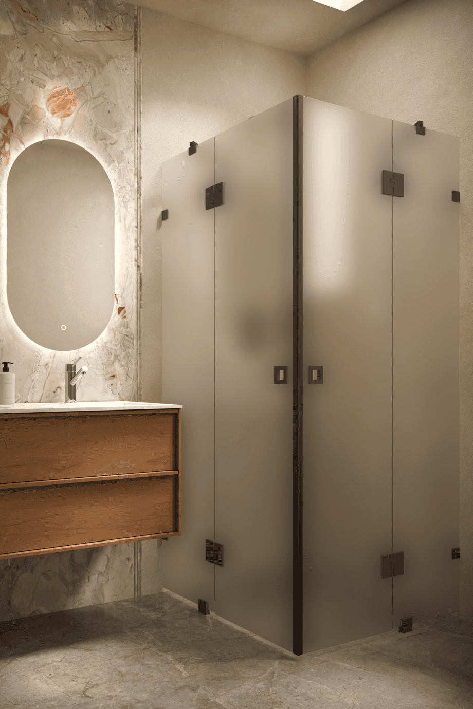 Shower enclosure Hietakari Vetro 548, black fittings, satin frosted glass