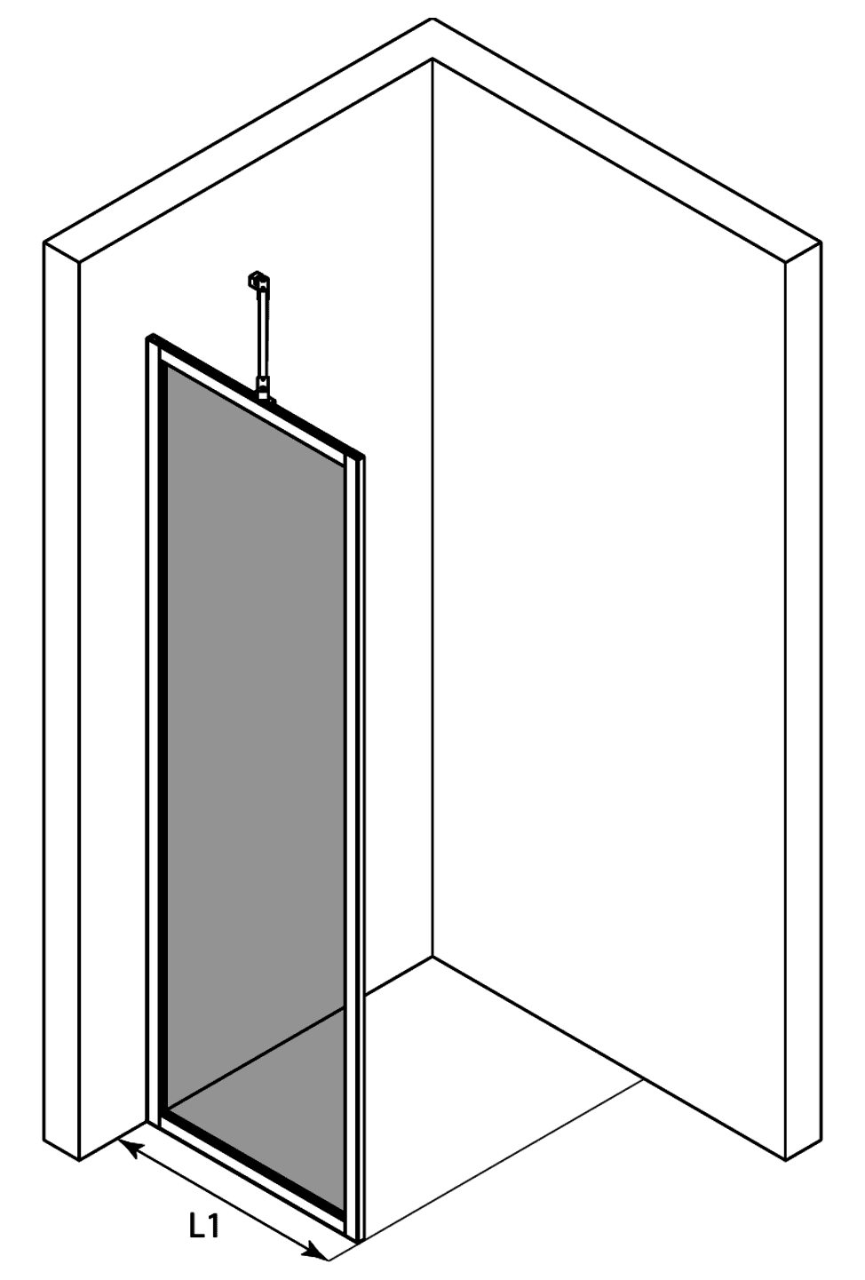 Fixed shower screen Hietakari Bläk 731 New York – 3D drawing Fixed shower screen Hietakari Bläk 731 New York – 3D drawing