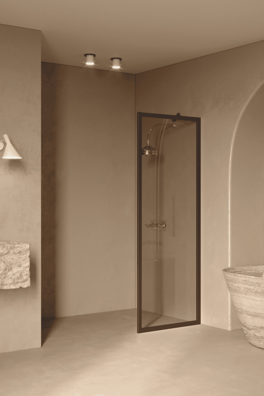 Fixed shower screen Hietakari Bläk 731 New York, Cocoa frame, bronze tinted glass Fixed shower screen Hietakari Bläk 731 New York, Cocoa frame, bronze tinted glass