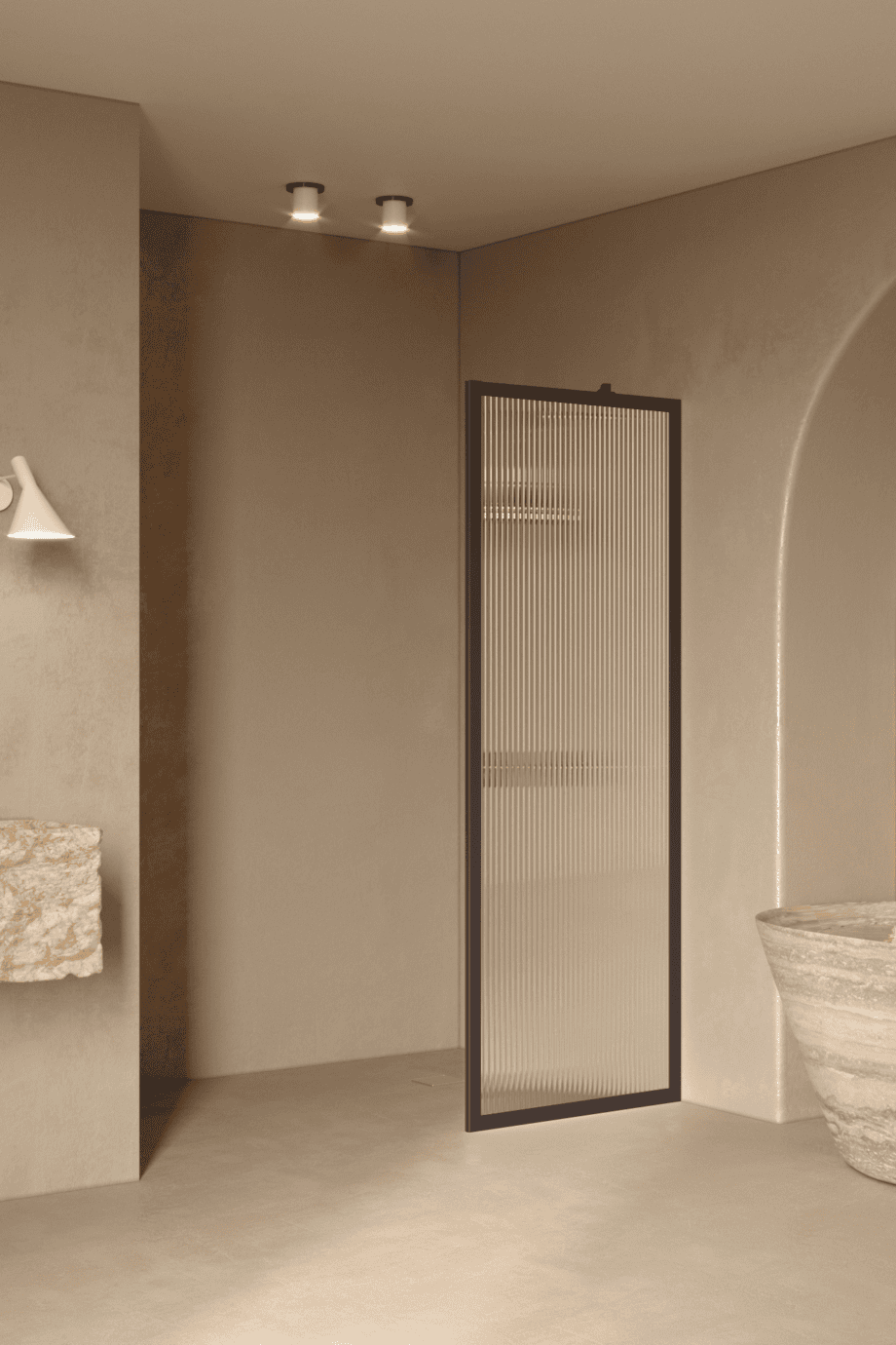 Fixed shower screen Hietakari Bläk 731 New York, Cocoa frame, reeded glass Fixed shower screen Hietakari Bläk 731 New York, Cocoa frame, reeded glass