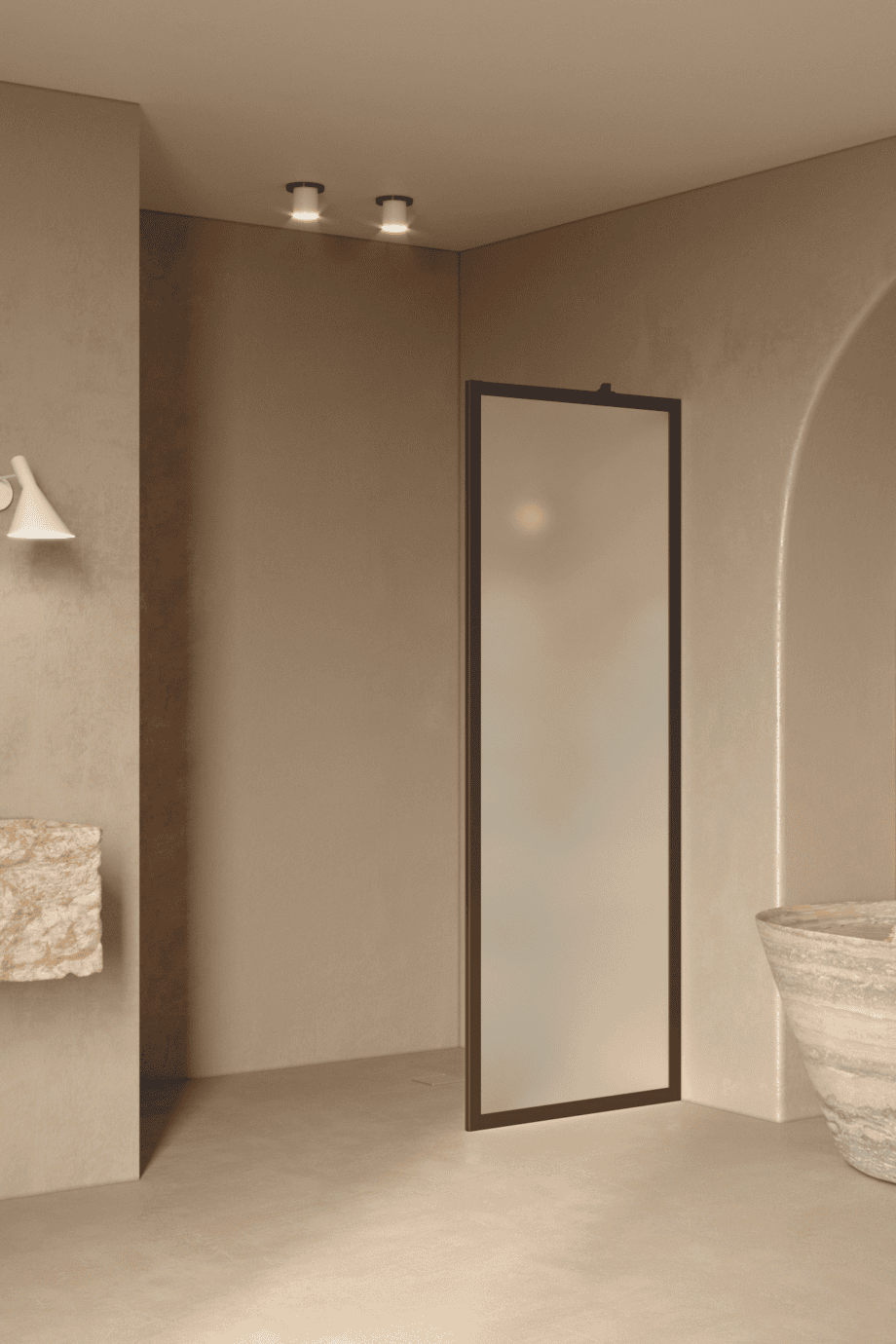 Fixed shower screen Hietakari Bläk 731 New York, Cocoa frame, satin frosted glass Fixed shower screen Hietakari Bläk 731 New York, Cocoa frame, satin frosted glass