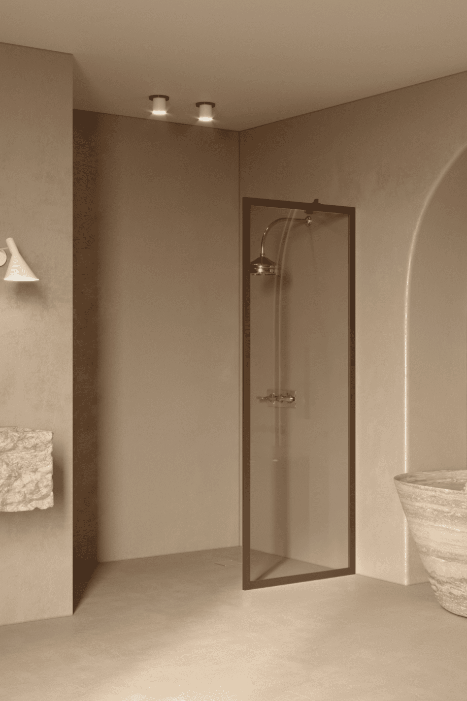 Fixed shower screen Hietakari Bläk 731 New York, Mocha frame, bronze tinted glass Fixed shower screen Hietakari Bläk 731 New York, Mocha frame, bronze tinted glass