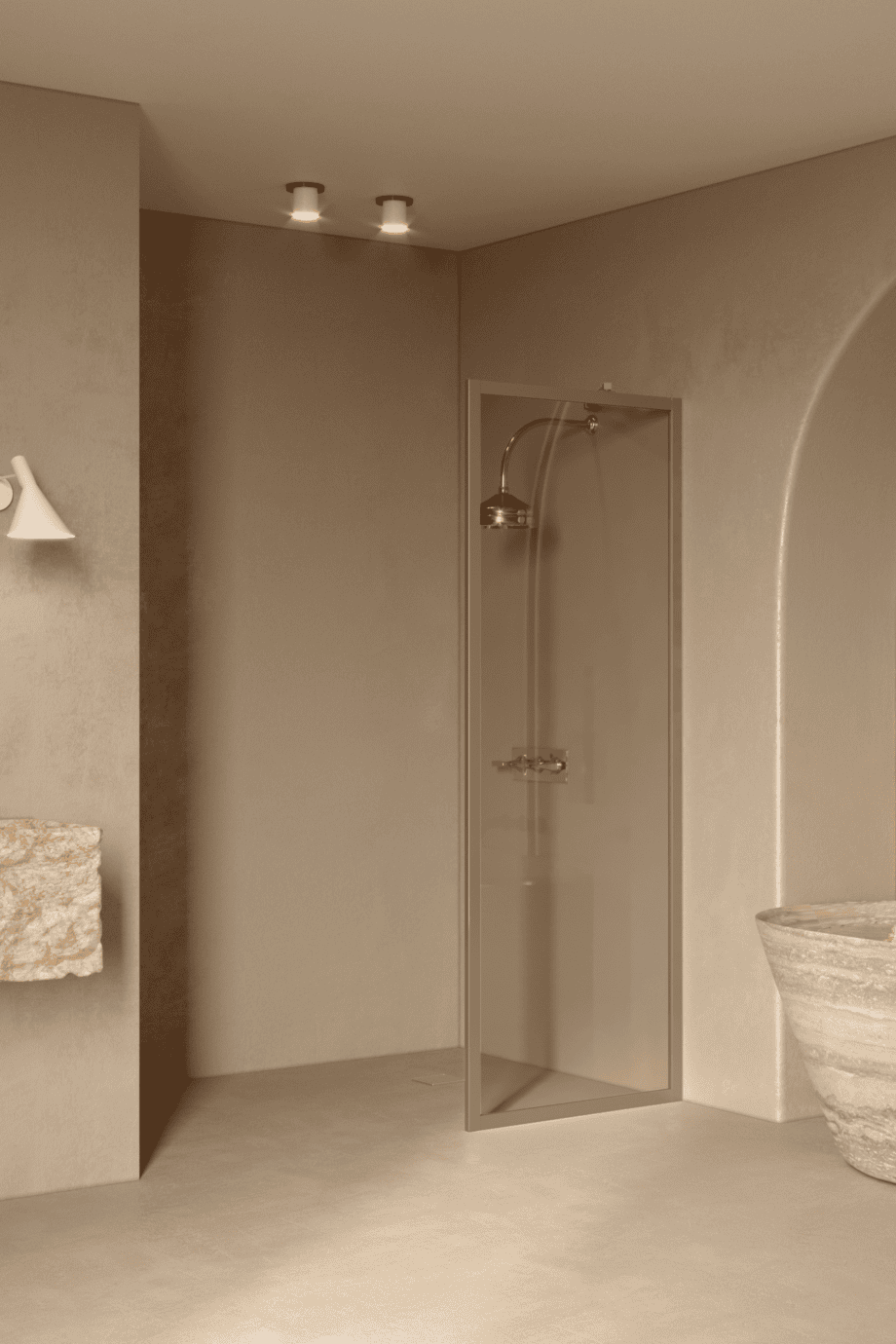 Fixed shower screen Hietakari Bläk 731 New York, Sand frame, bronze tinted glass Fixed shower screen Hietakari Bläk 731 New York, Sand frame, bronze tinted glass
