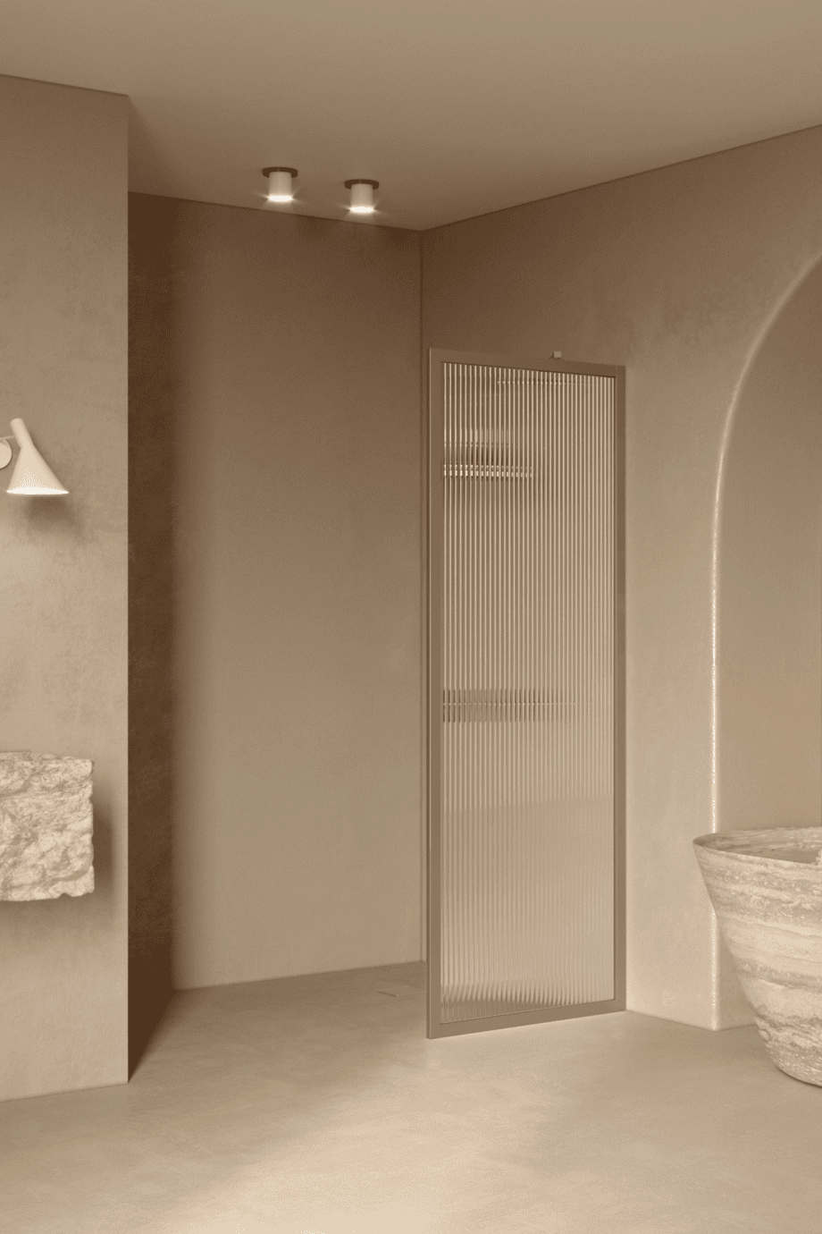 Fixed shower screen Hietakari Bläk 731 New York, Sand frame, reeded glass Fixed shower screen Hietakari Bläk 731 New York, Sand frame, reeded glass