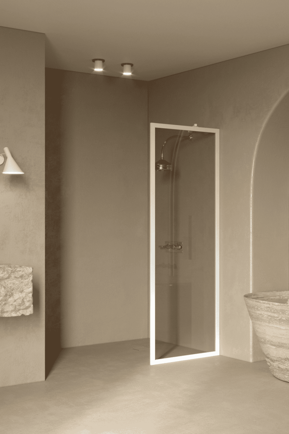 Fixed shower screen Hietakari Bläk 731 New York, white frame, grey tinted glass Fixed shower screen Hietakari Bläk 731 New York, white frame, grey tinted glass