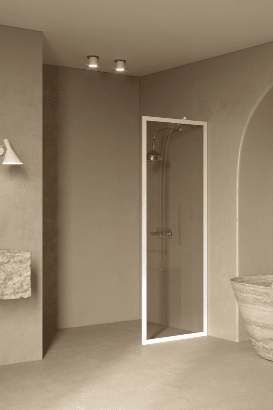 Fixed shower screen Hietakari Bläk 731 New York, white frame, bronze tinted glass Fixed shower screen Hietakari Bläk 731 New York, white frame, bronze tinted glass