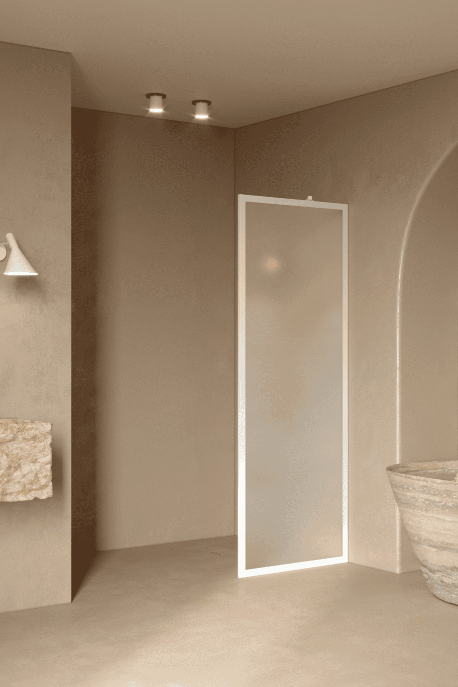 Fixed shower screen Hietakari Bläk 731 New York, white frame, satin frosted glass Fixed shower screen Hietakari Bläk 731 New York, white frame, satin frosted glass